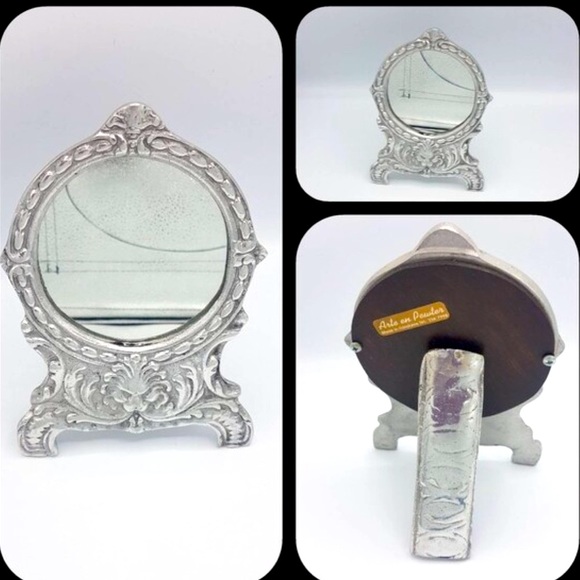 Vintage Pewter mirror / Vanity mirror / Pewter frame Hand crafted Vintage - Picture 15 of 15